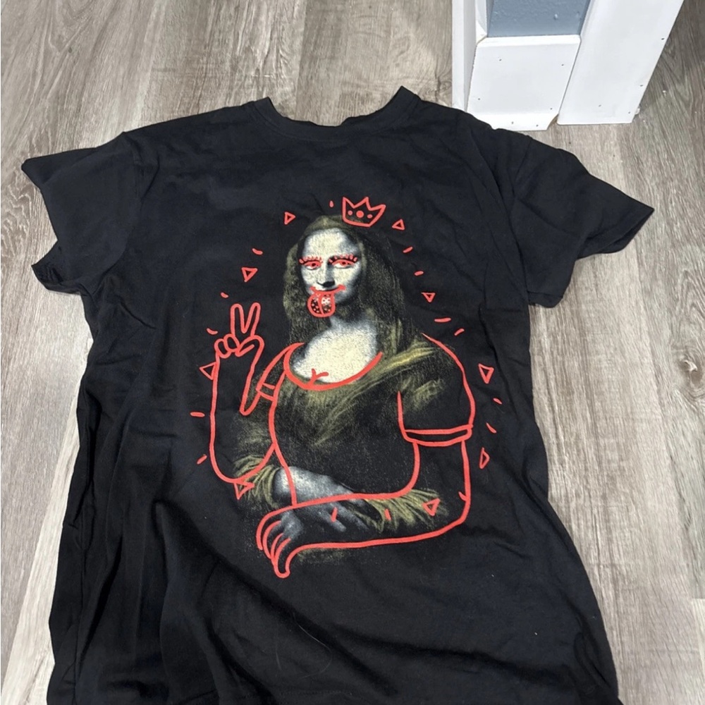 Black Graphic Tee with Red Accents